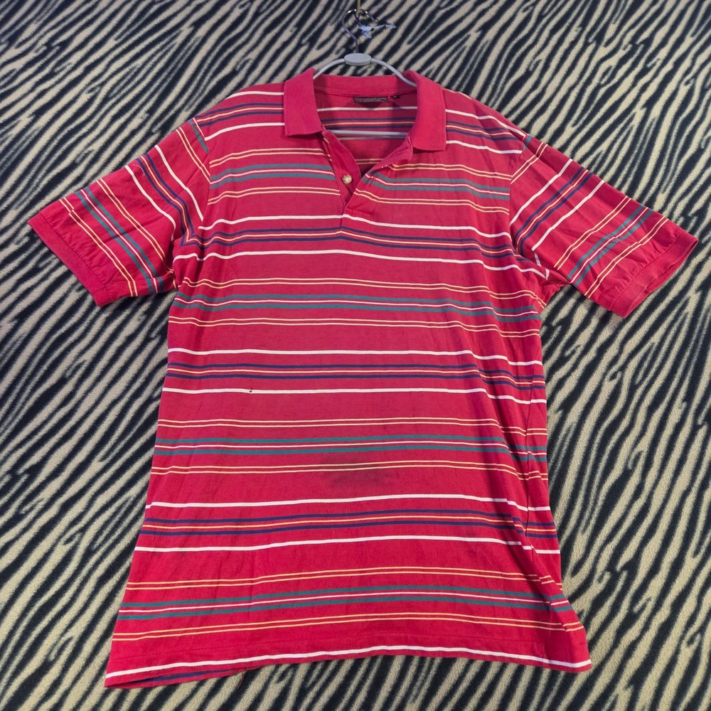 Vintage Y2K Chaps Ralph Lauren Striped Polo Shirt Mens Medium Red Retro 90s 80s
